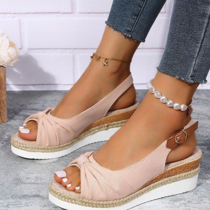 Plus Size Hemp Rope Bow Wedge Heel Sandals for Women, 2022
