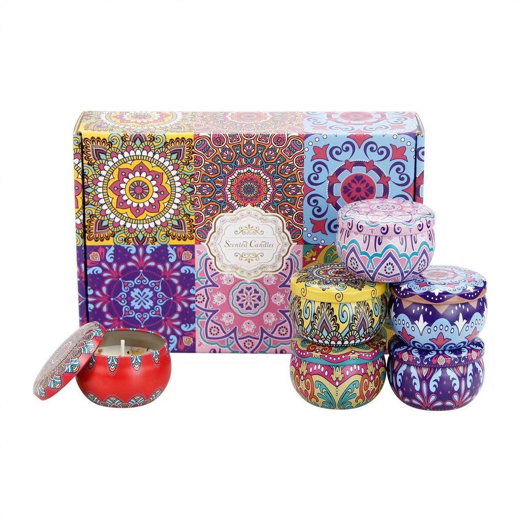 Six-Piece Soy Aromatherapy Candle Set - Long-Lasting Indoor Fragrance with Dried Flowers