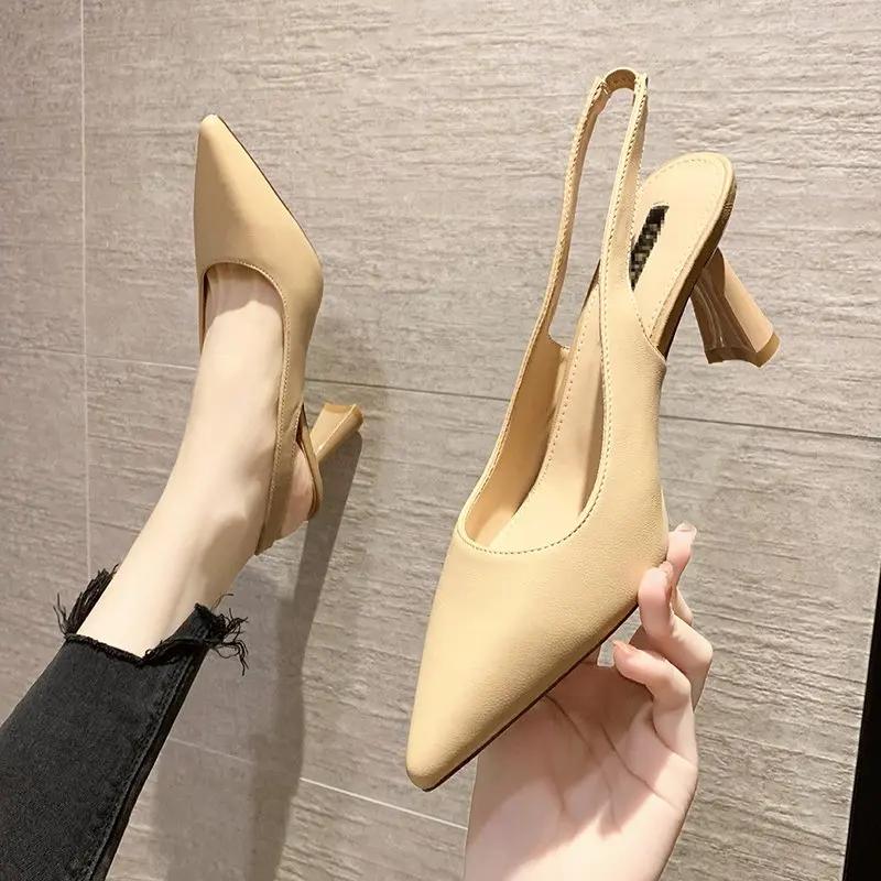 Fashion Summer Fashion New Pointed Toe Stiletto Heel Shallow Mouth Breathable PU Comfortable and Elegant Women's Shoes Sexy Sandals
