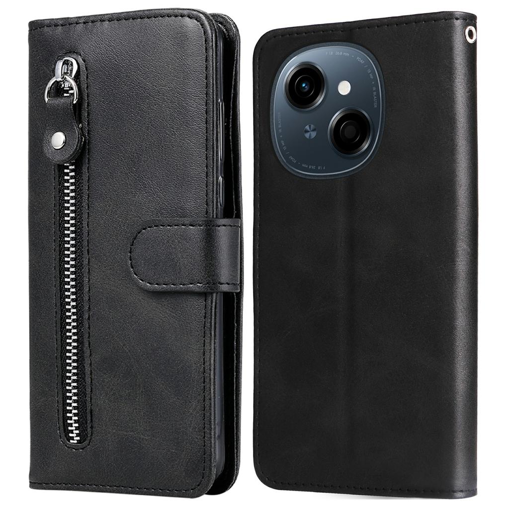 Zipper Wallet Case for TECNO Spark Go 2025/Spark Go 1/Pop 9 4G Calf Texture Leather Phone Cover