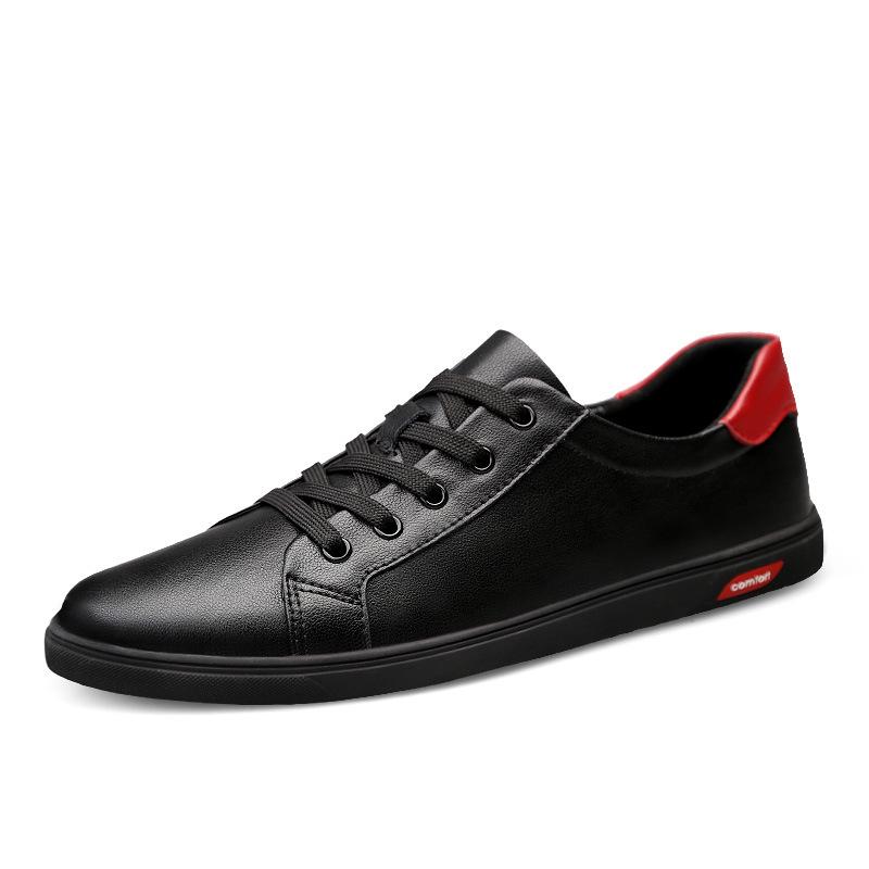Men s Lightweight White Cowhide Sneakers: Korean Style Trendy Casual Spring Shoes Size 37 чёрный