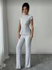 European Women's Solid Color Short-sleeve T-shirt & Ribbed Pants Set - 2025 Style