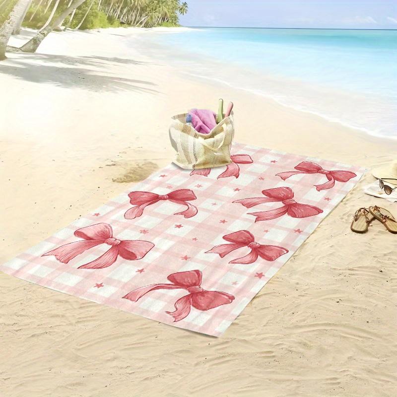 Extra Large Bath & Beach Towel - Soft Quick-Dry Microfiber Bath Towel with Pink Bow Gingham Ribbon Design, Oversized Rectangular