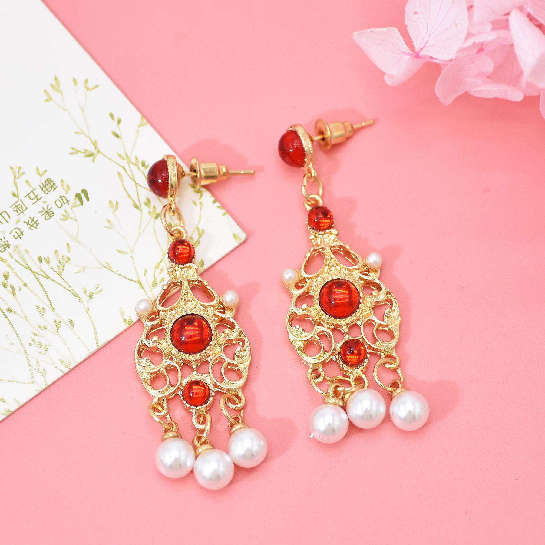 

Винтажные красные серьги-подвески с кристаллами и жемчугом - Женские серьги-гвоздики в старинном стиле для ханьфу и ципао золотой