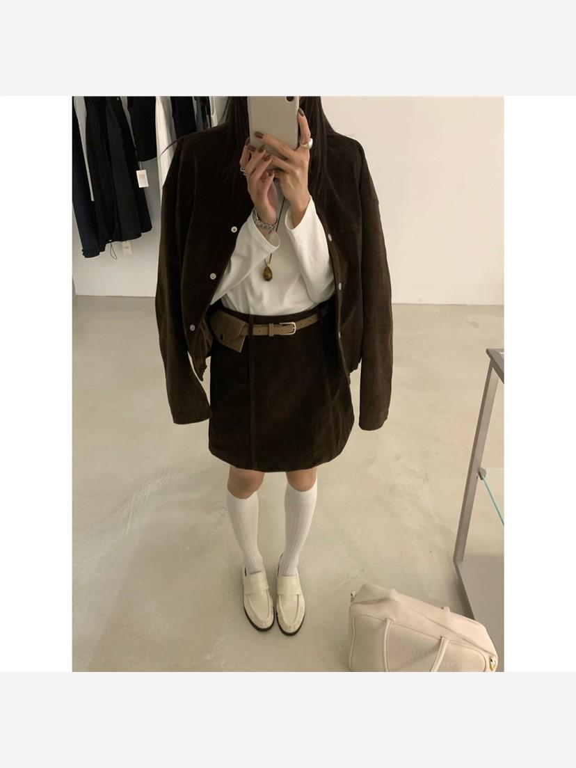Korean Style High Waist A-Line Brown Corduroy Suede Skirt for Women - Autumn Versatile Short Skirt M