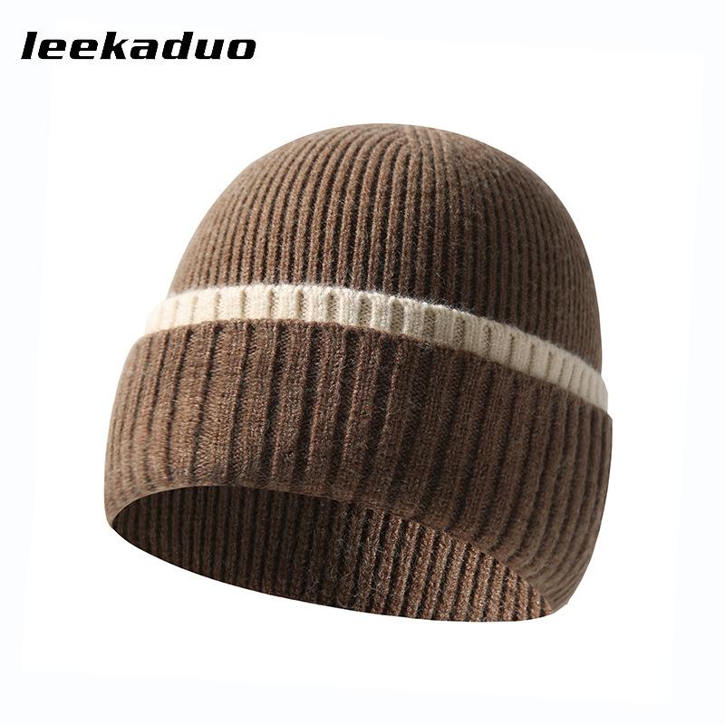 Rabbit Velvet Core-spun Yarn Knitted Hat Winter Couple Men's and Women's Thickened Wool Hat Two-color Double-flanged Casual Pullover Cold Hat