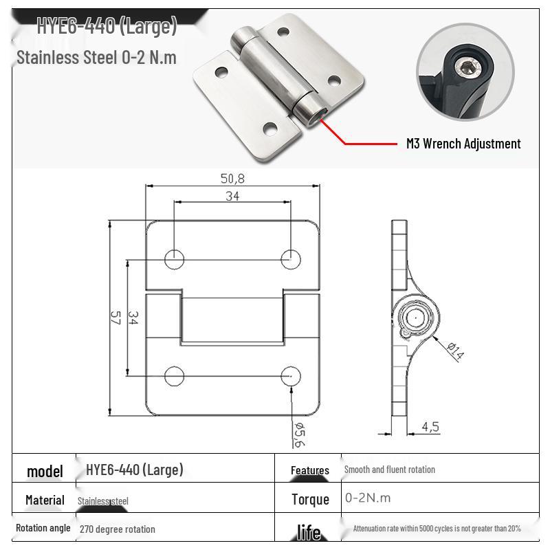 Stainless Steel Adjustable Torque Damping Hinge with Positioning Stop