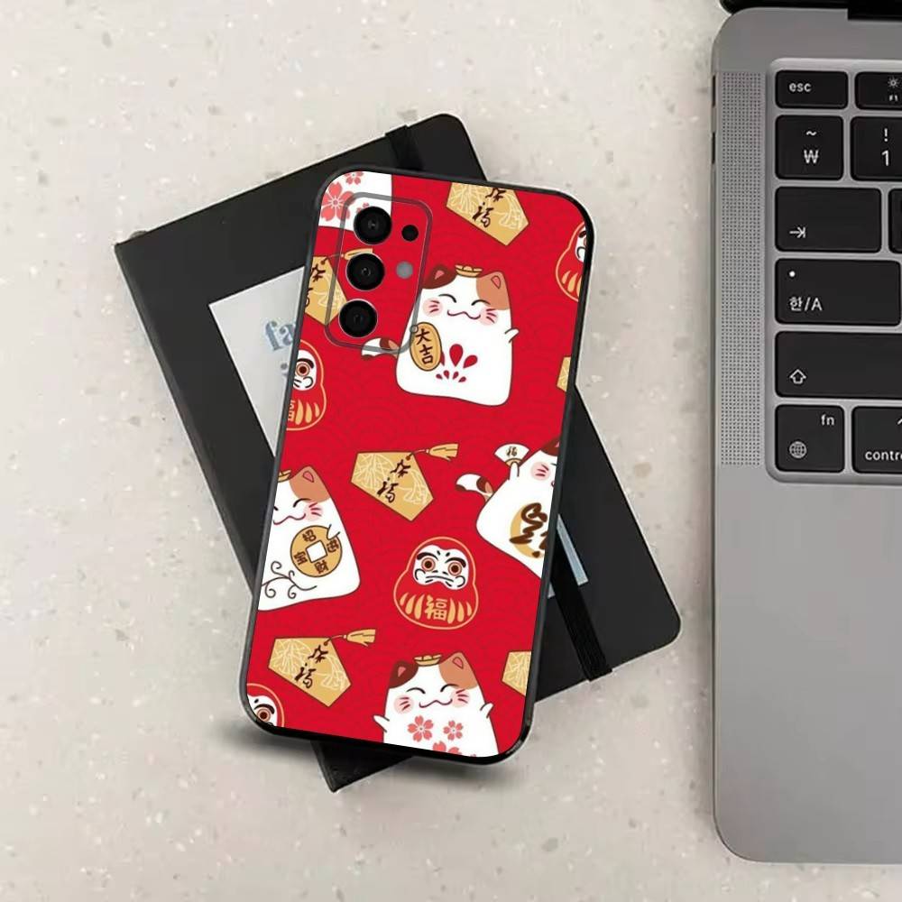 

Cartoon Lucky Cat Phone For Samsung Galaxy A53,31,52,72,41,22,73,32,71,Note,J7,8,9,5G Soft Black Silicone Case SamsungA52