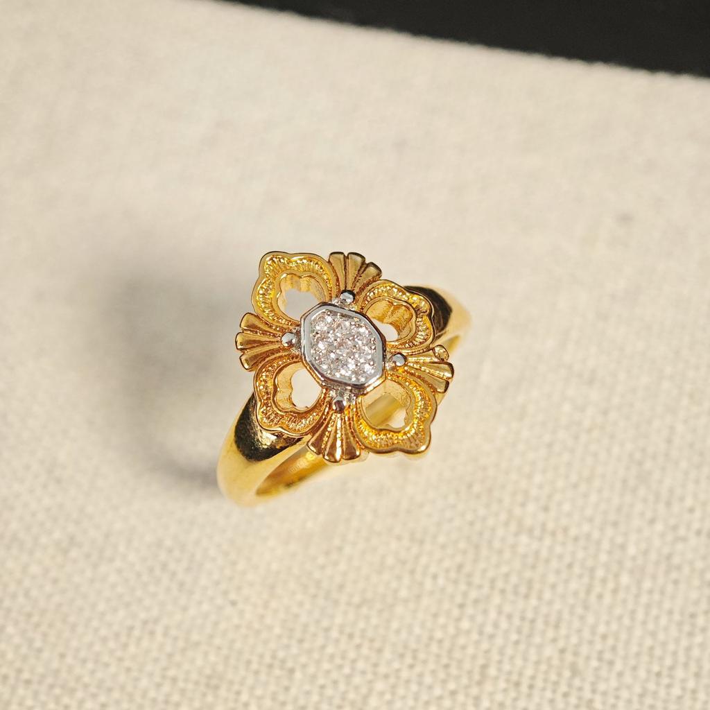 Italian Brushed Craft Cloth Qi Lati Retro Court Style Cross Flower Ring Women'S Diamond Four-Leaf Clover Ring