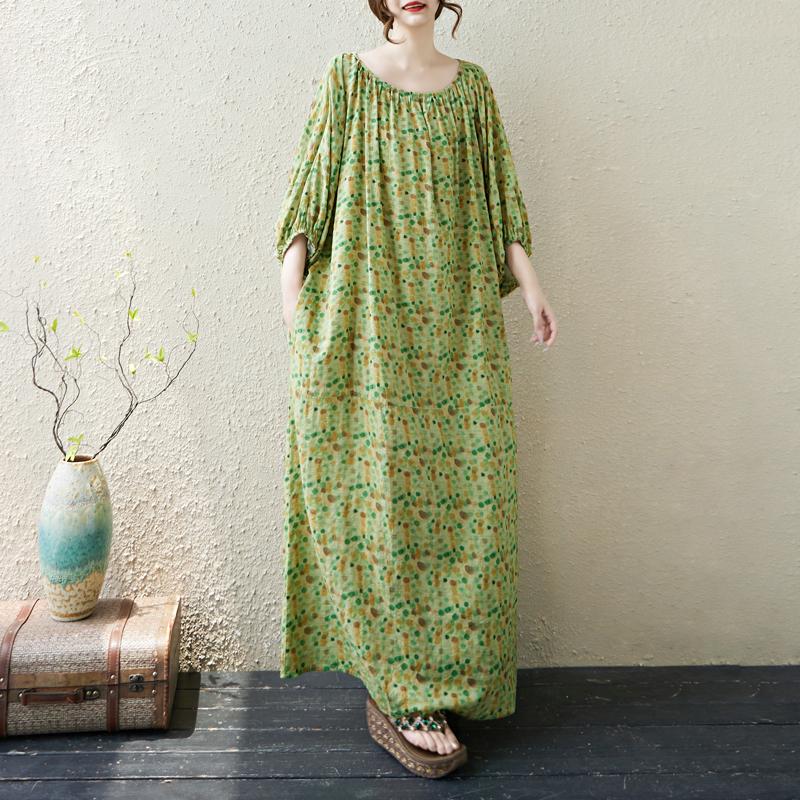 

Dimanaf 2025 Летнее платье больших размеров для женщин, повседневное винтажное платье с цветочным принтом, длинное пляжное элегантное свободное платье One Size