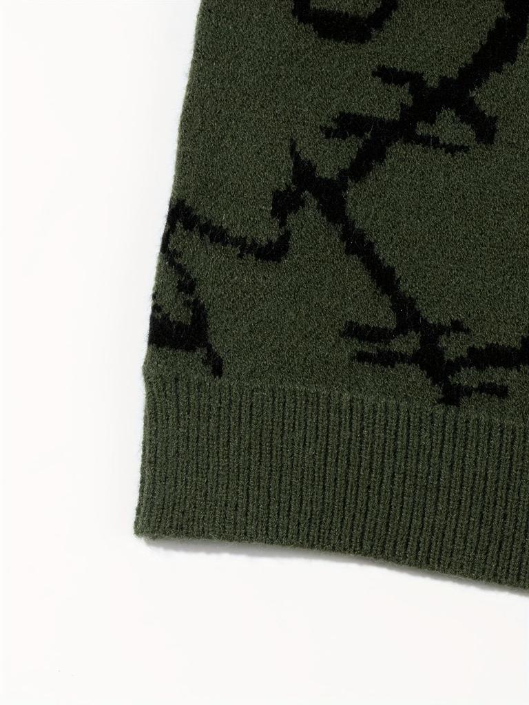 Men's Cute Cat Print Knit Pullover - Stylish Fall/Winter Round Neck Sweater