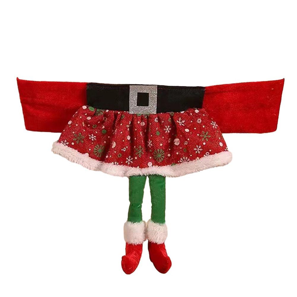 

Christmas Chair Back Cover Xmas Elf Santa Claus Pattern Belt Party Decoration