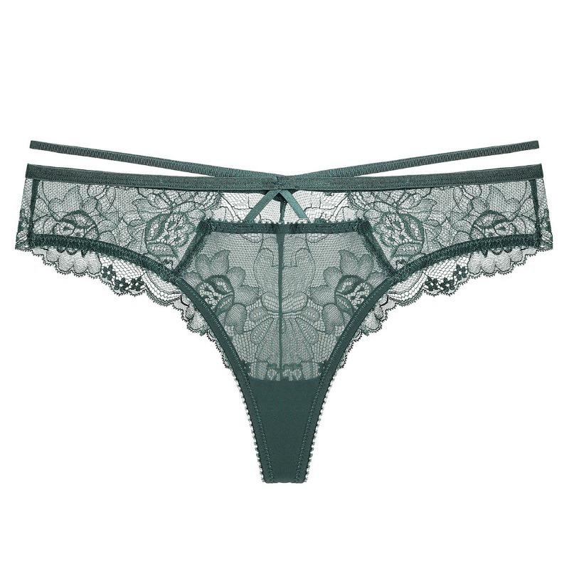 Women Sexy Low Waist Floral Lace Strappy Triangular Briefs Breathable Comfortable