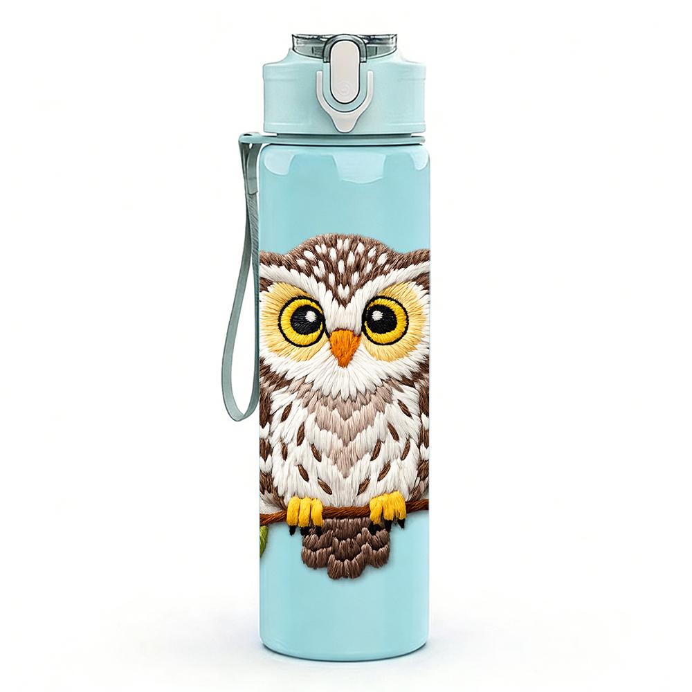 1PC Brown White Forest Owl Bust 750ml Color Plastic Water Bottle Leakproof Flip Straw Lid For Sports Office Home Use