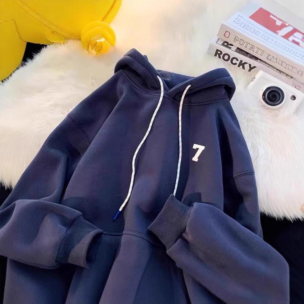 Unisex Loose Fit Thickened Velvet Hoodie with Logo Print for Autumn/Winter 2025