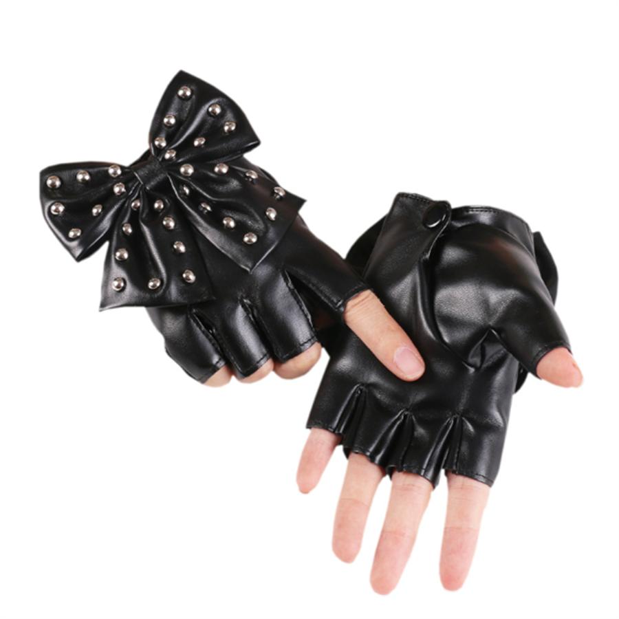 Guanti Senza Dita Borchiati con Fiocco per Festa Cosplay