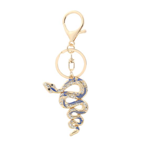 

Keychain Pendant Sparkling Rhinestones Inlaid Zinc Alloy Snake Shape Key Chain Lightweight Car Bag Accessory синій
