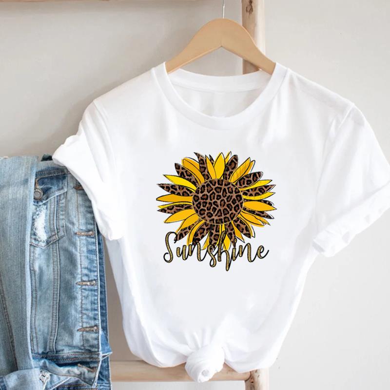 (European Size) Floral Lovely Clothing Casual Tee Bee Trend Cute Top Fashion T Shirt Short Sleeve Women Print Lady Female O-neck Graphic T-shirt