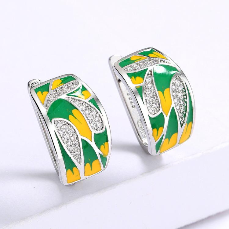 Pastoral Green Mori Enamel Zircon Earrings Women'S Elegant Stud Earrings Wedding Vacation Jewelry