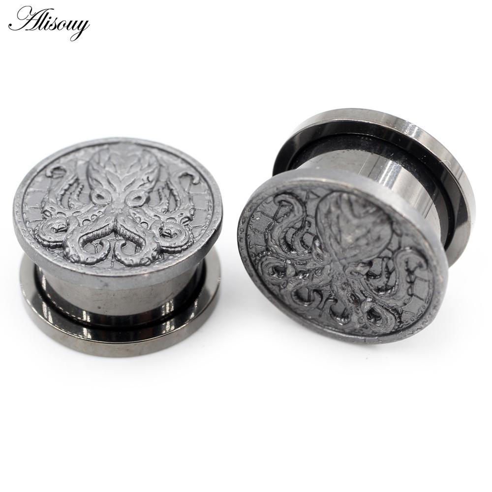 

Alisouy 2PCS 8mm-25mm Retro Octopus Тунелі для вух з нержавіючої сталі Заглушки Expander Stretcher Gauge Сережки Пірсинг Прикраси для тіла 8mm