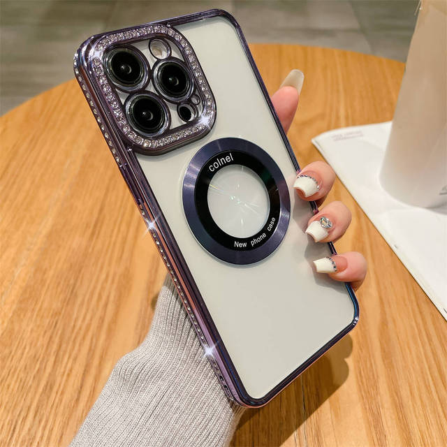 Shining Glitter Diamond Wireless Charging Phone Case For Iphone 14 13 12 11 Pro Max 14 Plus 14pro Shockproof Clear Bumper Cover