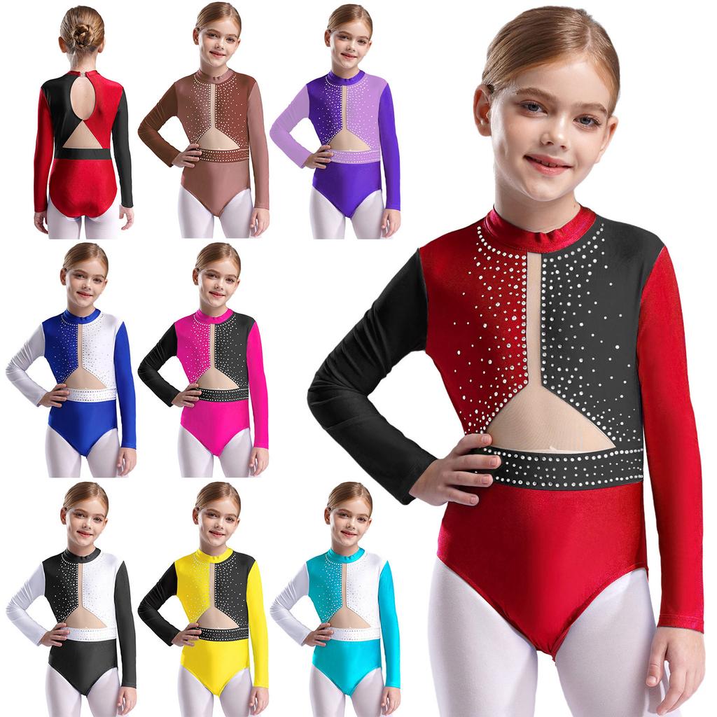 Mädchen Eiskunstlauf Ballett Gymnastik Trikot Latein Tanz Cha-Cha Leistung Glitzernden Strass Jazz Body Dancewear