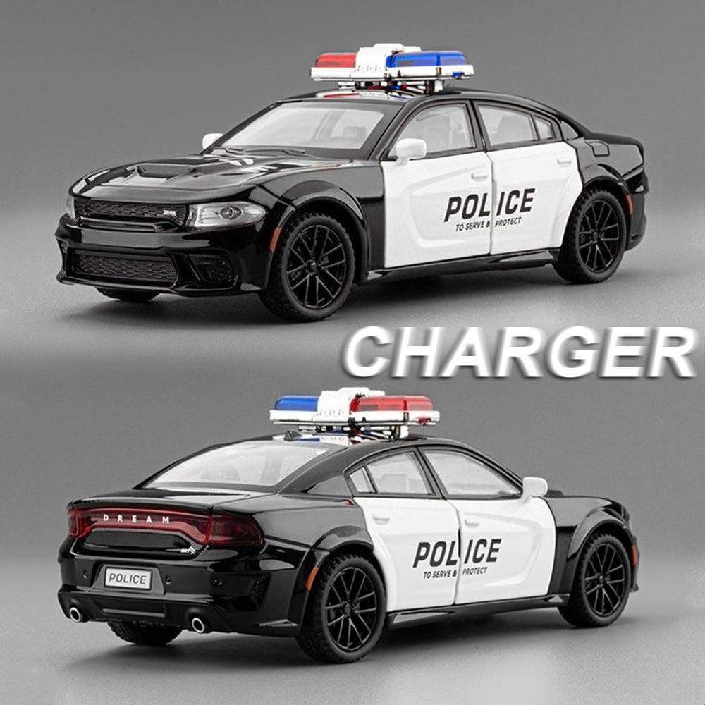 1:32 Charger Police Car Hellcat Alloy Diecast Model Toys Doors Opened Ornament Sound Light Pull Back Vehices Boy Collection Gift