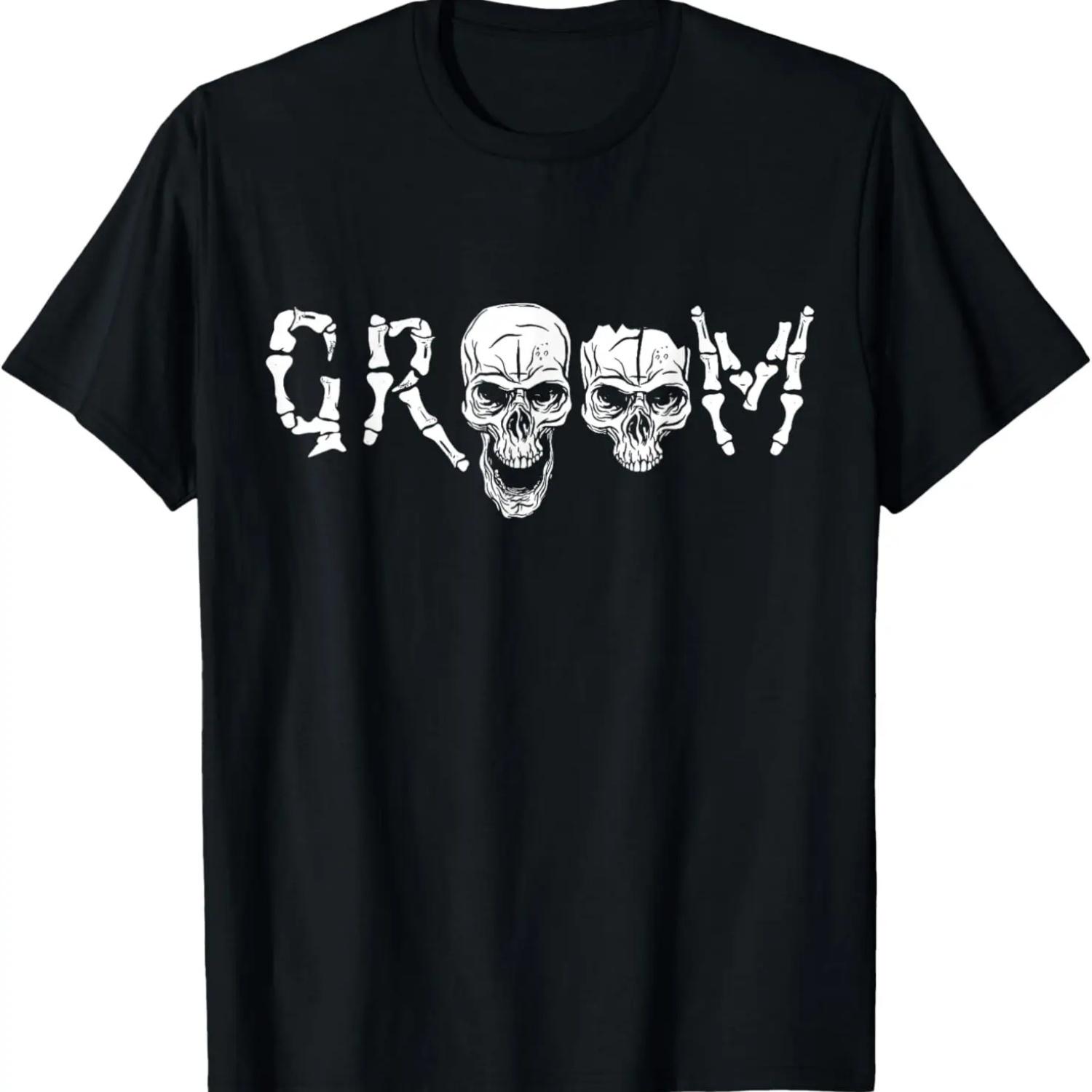 Groom - Skeleton Skull Halloween Wedding Bachelor T-Shirt S чёрный