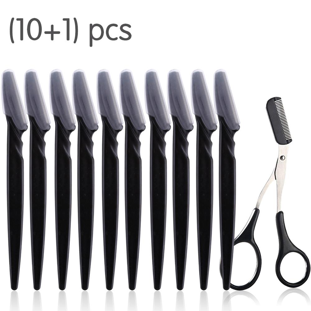 11Pcs Professional Eyebrow Trimmer Safe Blade Brow Scissors Comb Set Women Face Hair Remover Scraper Shaver Makeup Beauty Tools