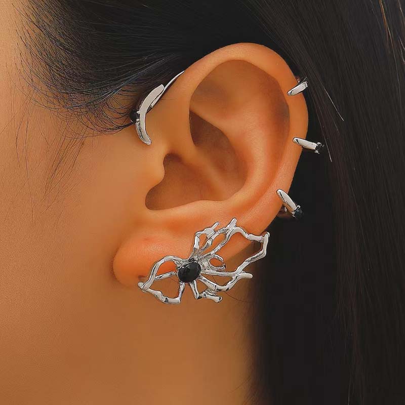 Clip Osso Orecchio Ragno Nero Cristallo Punk Gotico per Donne Moda Creativa Animale Senza Foro Orecchini a Bracciale Gioielli Regalo di Halloween