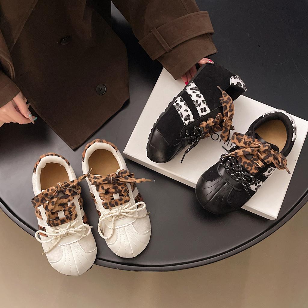 [Fanfuna] Retro Leopard Print German Training Shoes for Women's 2025 Autumn New Niche Design Pair of Shoelaces Casual Sports Shoes
