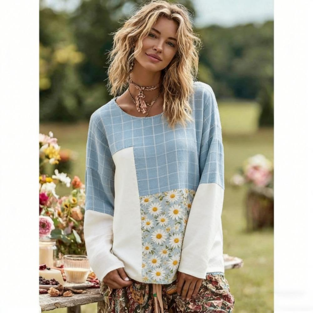 Europe America Style Fashion Splicing Colors Women's T-shirt Pullover Women Long Sleeve Clothing Outdoor Casual Tees Top