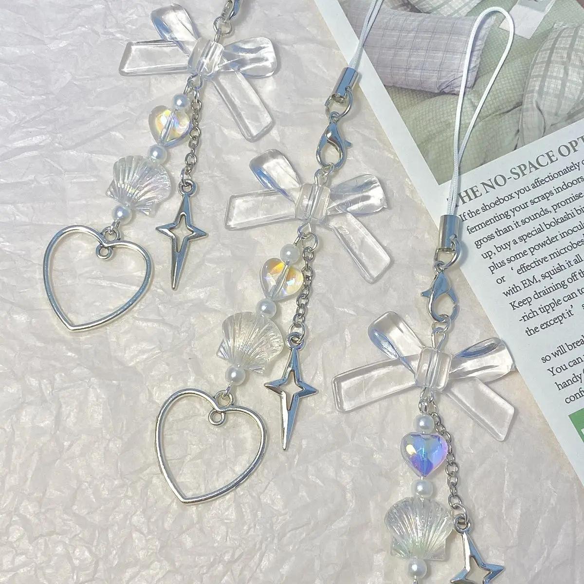 

Original Cellphone Pendant Y2K White Clear Chain For iPhone 12Mini 13Mini Kawaii Ins Korea Strap Lanyard For Keys Bags Ins Korea