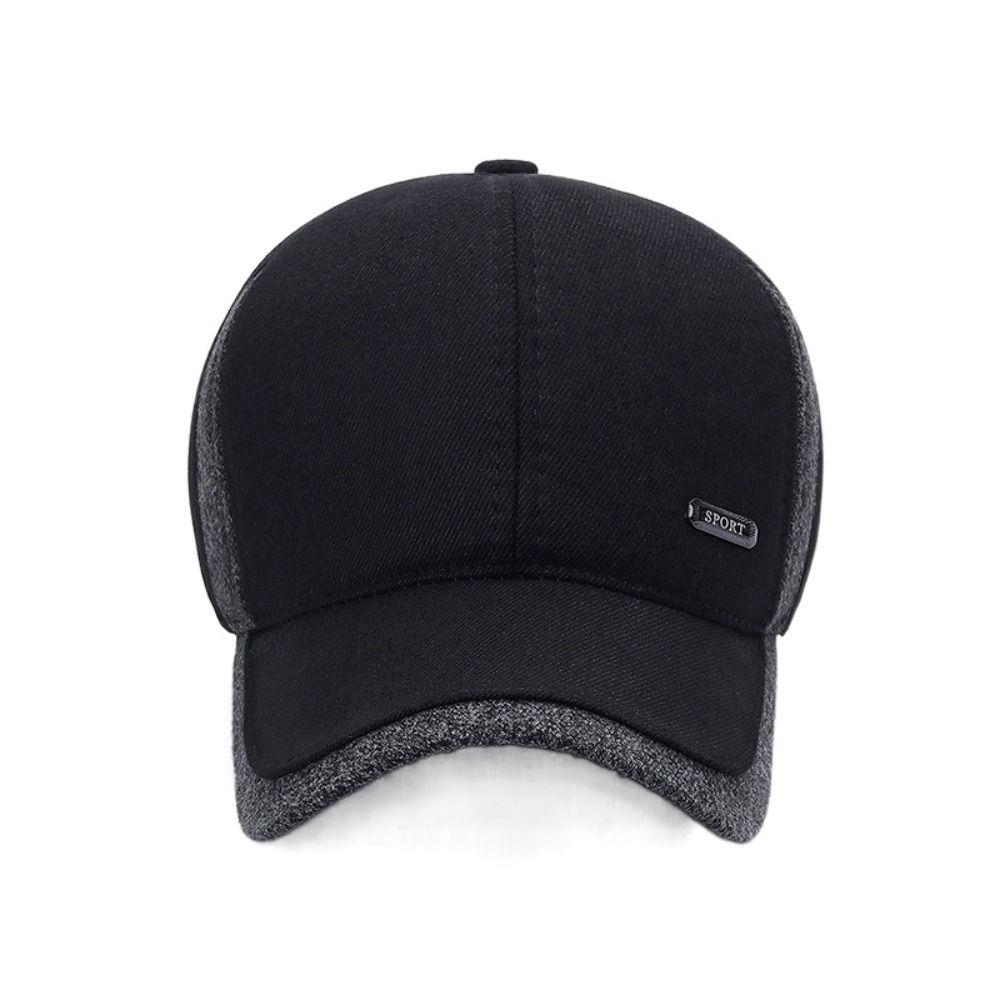 Keep Warm Men Baseball Cap Earflap Winter Snapback Hat Simple Ear Protection Peaked Cap  Autumn
