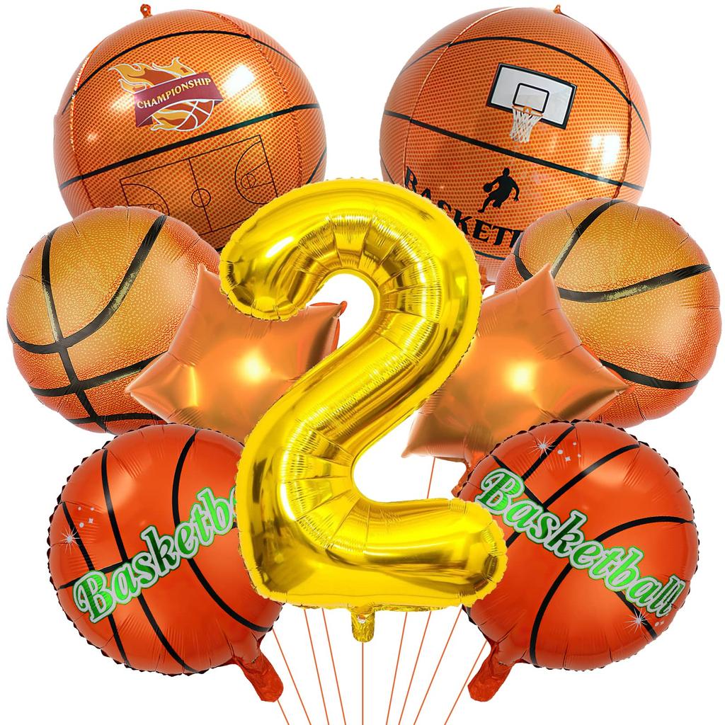 9Pcs Basketball Digital Balloon Set 22in 4D Sphere Balloons With 40 Inch Number Sports Basketball Themed Birthday Party Supplies