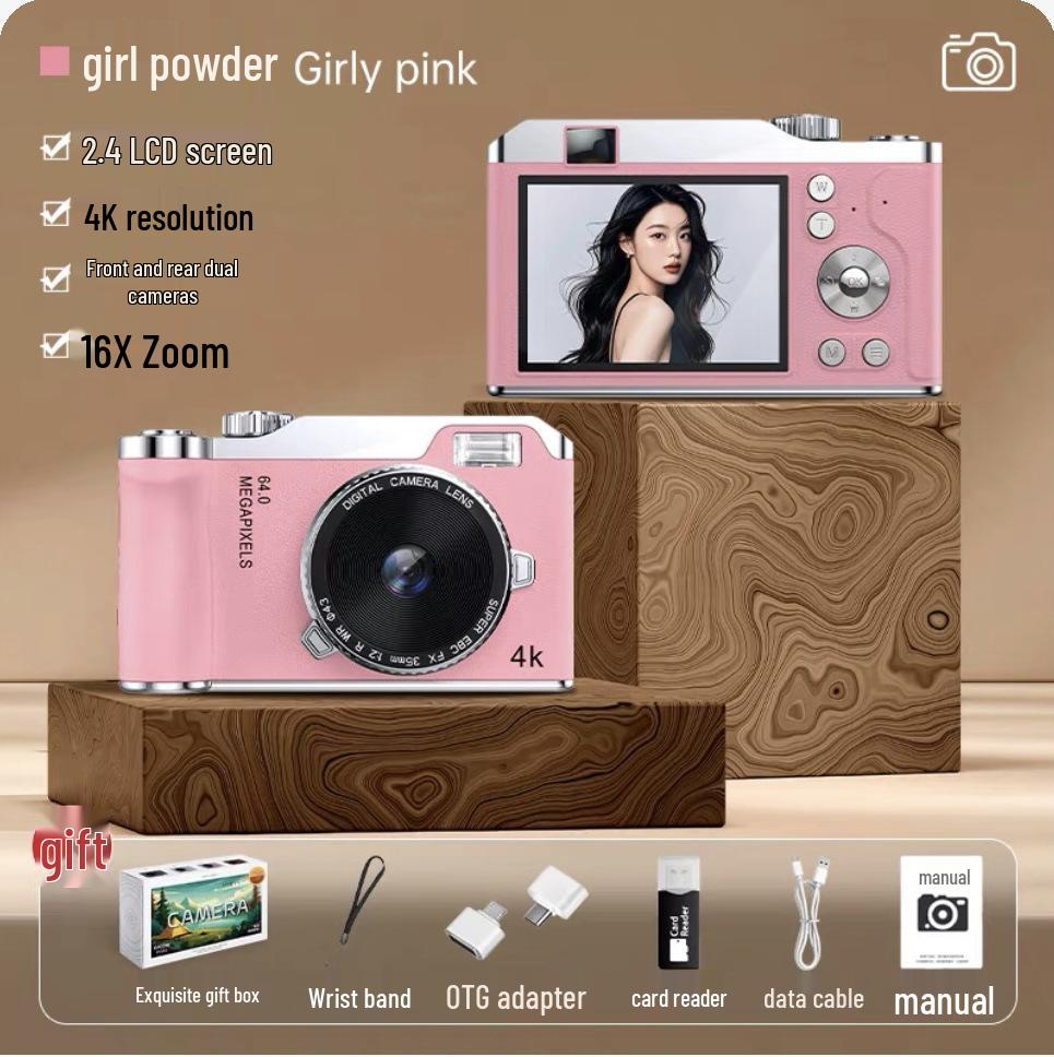 Retro CCD HD Flip Screen 4K DSLR with Dual Camera & Fill Light