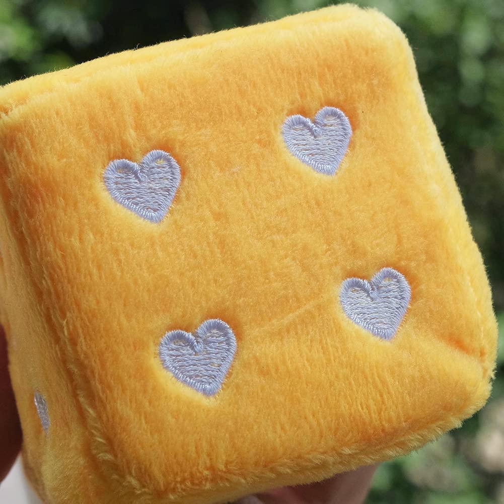 1 Pair 3" Fuzzy Plush Dice Heart Shape Decorative Car Rearview Mirror Retro Square