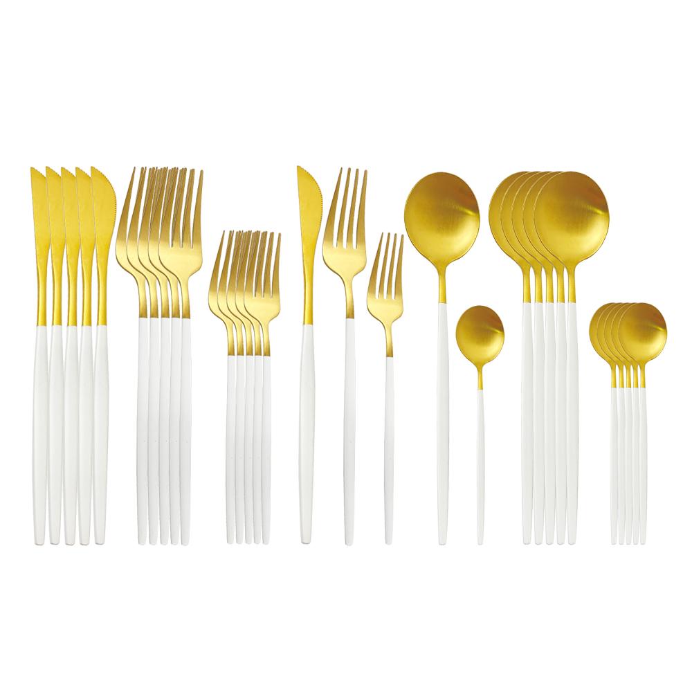 30Pcs Matte Black Gold Cutlery Set Stainless Steel Dinnerware Knife Dessert Fork Spoon Dinner Silverware Party Tableware Set