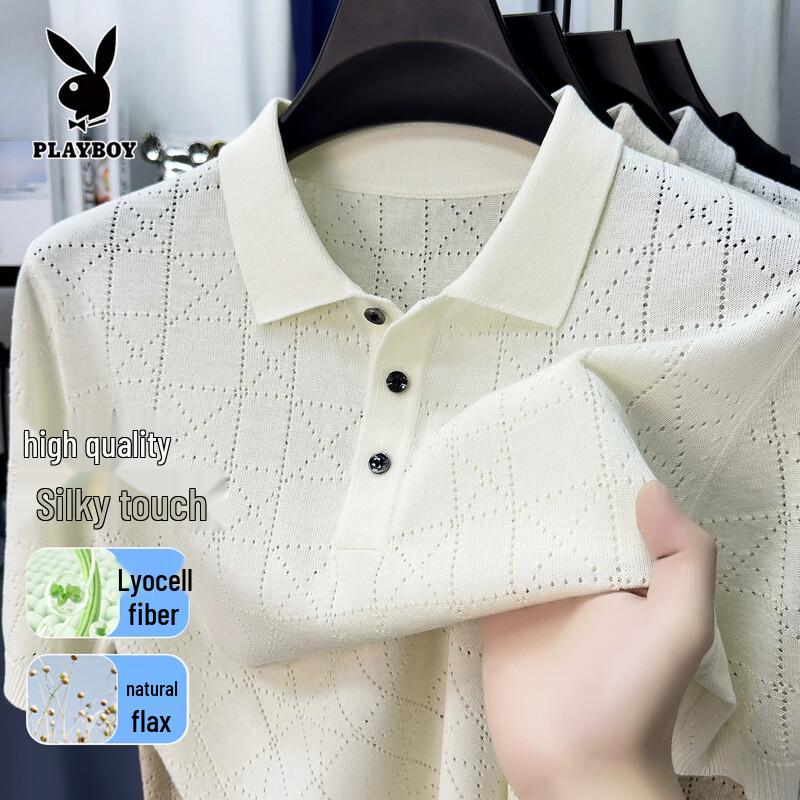 PLAYBOY Men s Tencel Linen Blend Short Sleeve Polo Shirt 52