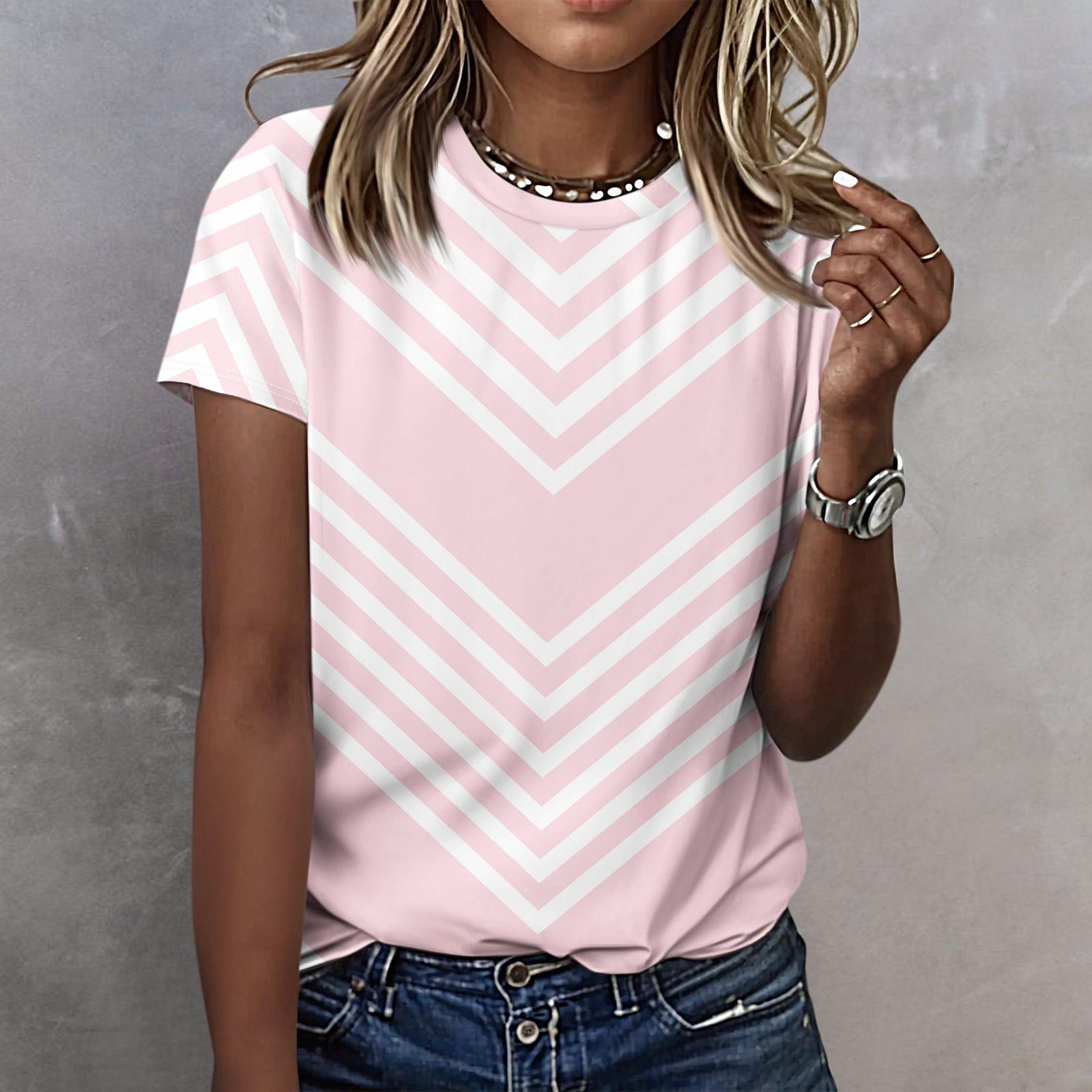 

Женская футболка, повседневный свободный пуловер с круглым вырезом и коротким рукавом с принтом S розовый