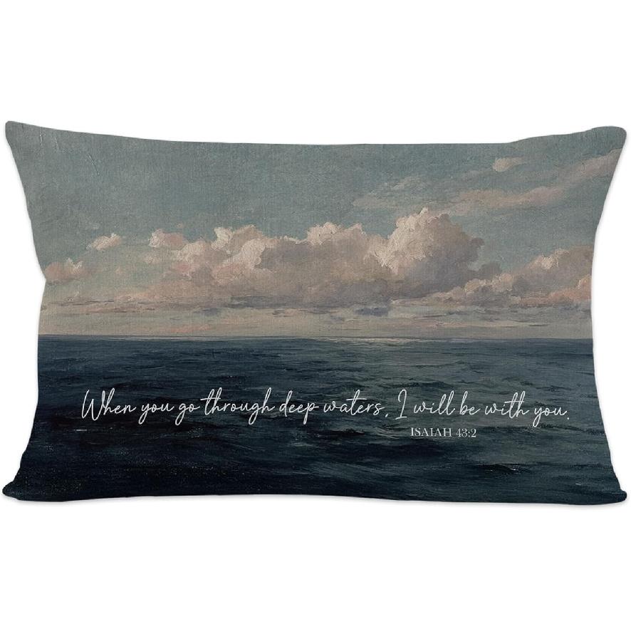 Christian Throw Pillow Covers, Christian Home Decor, Religious Bible Verse Scripture Decorative Pillowcases Cushion Cases for Home Bedroom Living Sky Ocean