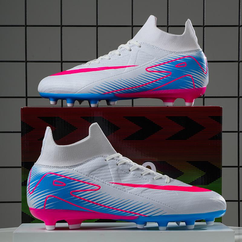 

Help European Cup fly-woven football shoes men s high-top TF broken nails grass training shoes 34