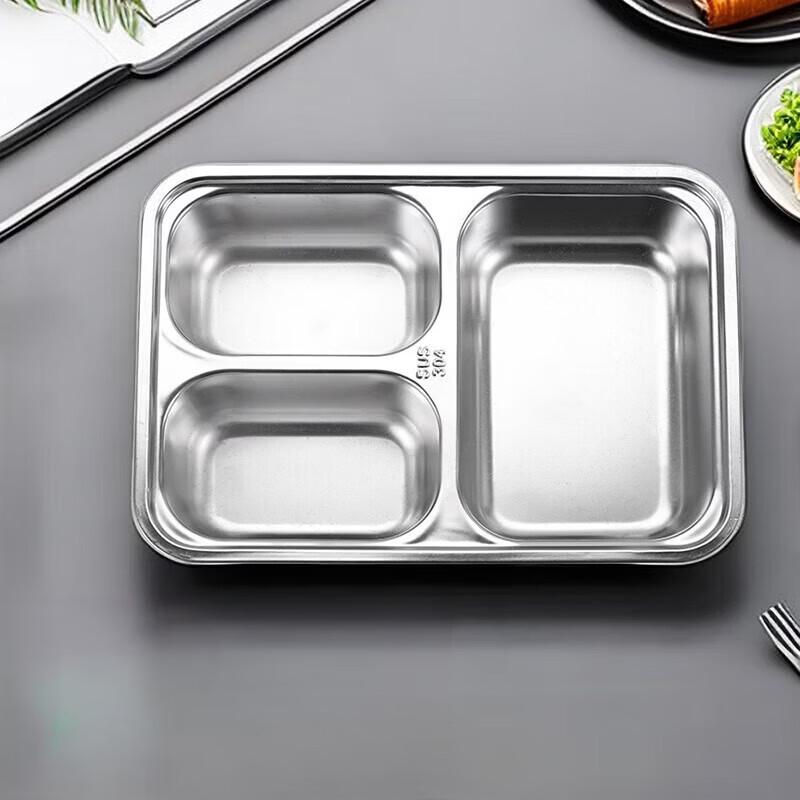 Zhishi 304 Stainless Steel Compartment Meal Tray Shallow Small Three Compartments: 24x17x3.5cm