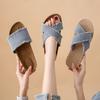 2025 Foreign Trade Slippers Women Wear Denim Cross-double Buckle Beach Sandals and Boken Soft Slippers