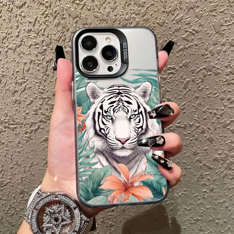 

Ferocious Animal White Tiger Pattern Laser Phone Case For iPhone 11 12 13 Mini Pro Max 16 15 14 Plus Pro Max Back Coque Fundas iphone 13Mini