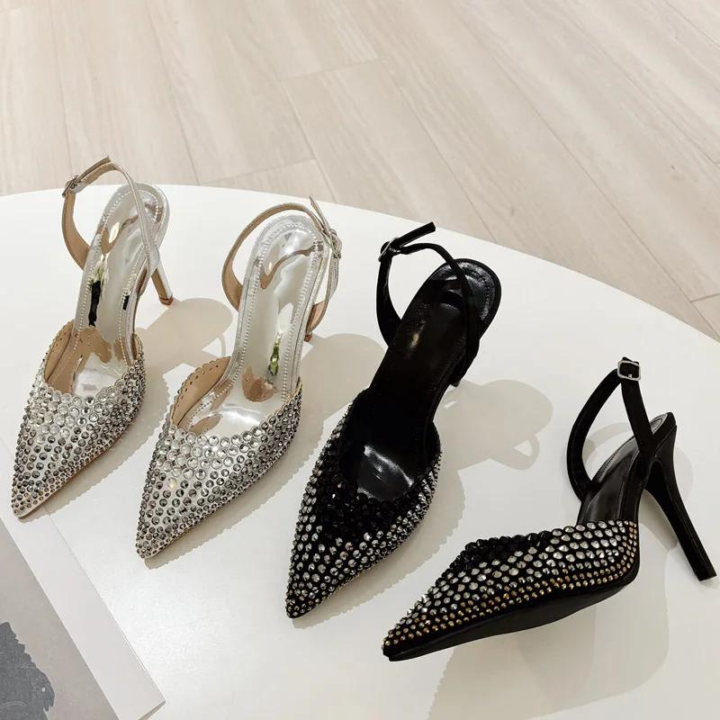 Fashion Eilyken Sexy Crystal Rhinestone Pointed Toe Women Pumps Buckle Strap Street Thin Heels Prom Party Shoes Zapatillas De Mujer