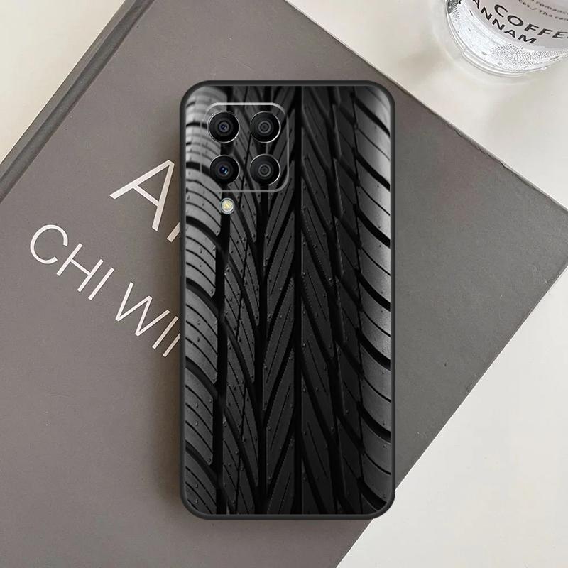 Black Tire Tyre Tread Texture Case For Samsung Galaxy M15 M35 M55 M56 M36 M16 M06 M31 M13 M33 M53 M12 M32 M52 M14 M34 M54