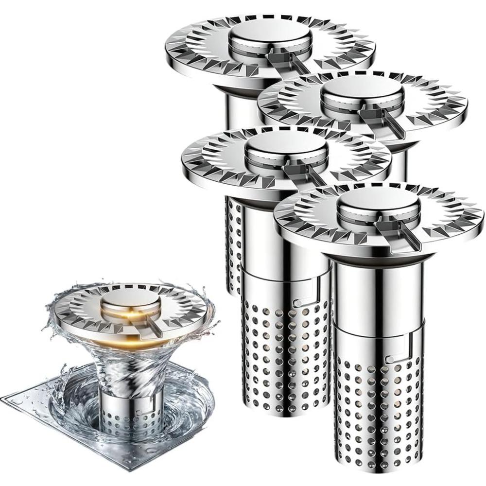 Bathroom Sink Drain Strainer, 3 in 1 Universal Pop Up Stopper with Removable Stainless Steel Filter Basket Hair Catcher, Sink Plug (Net - 4pcs)
