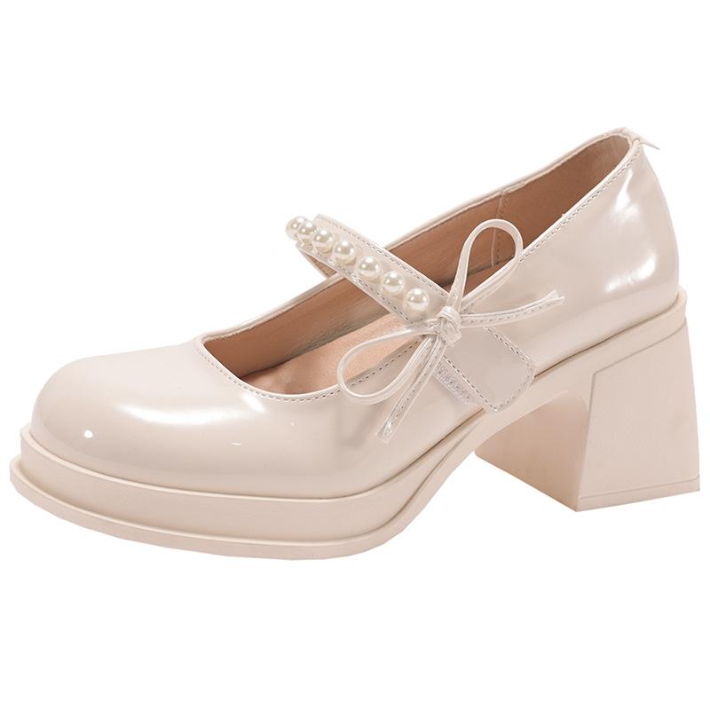 Temperament fashionable white explosion retro thick high-heeled small leather shoes women's 2025 new summer JK heightening Mary Jane shoes