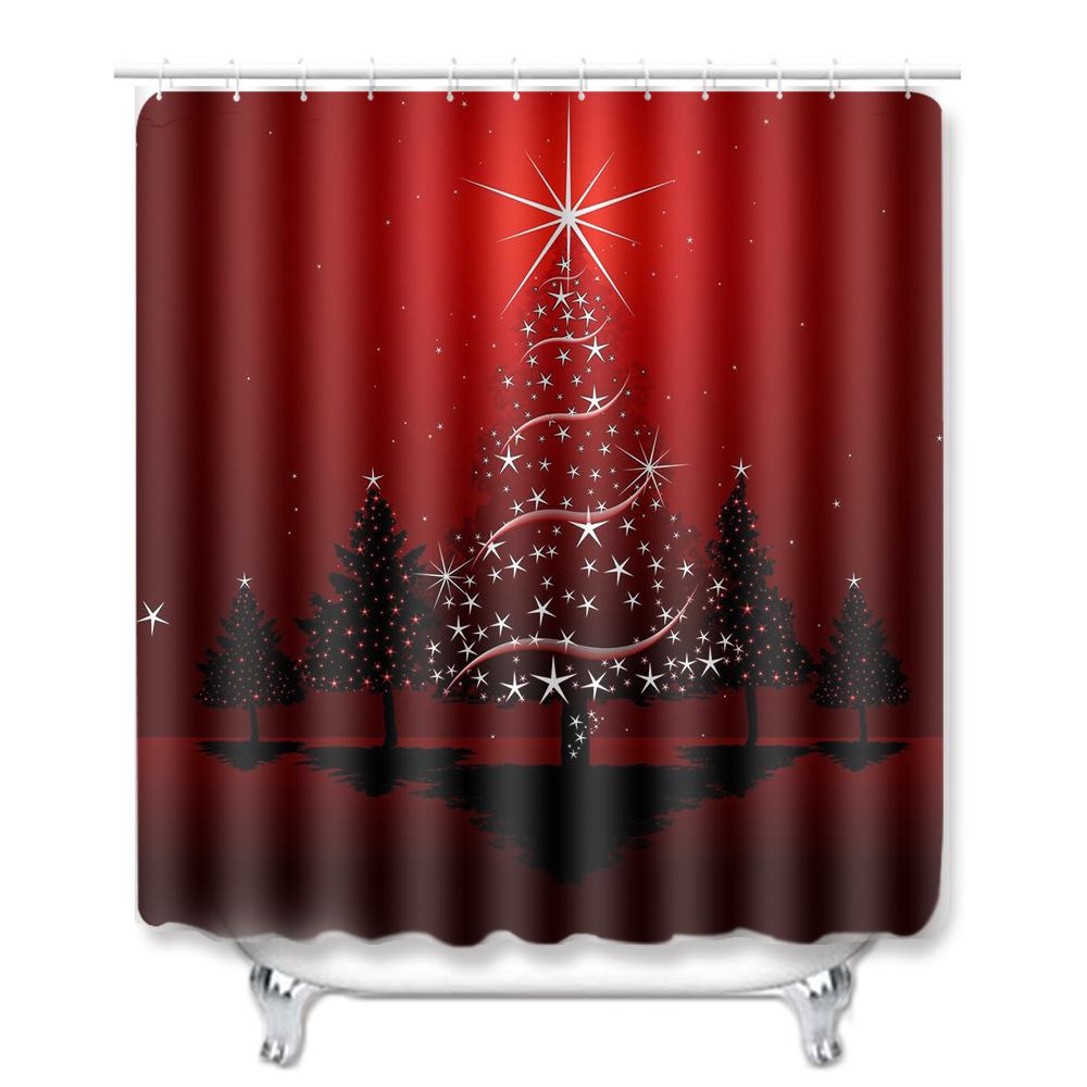 Christmas Waterproof Shower Curtain Four-Piece Combination Floor Mat Entrance Door Mat Bedroom Living Room Carpet